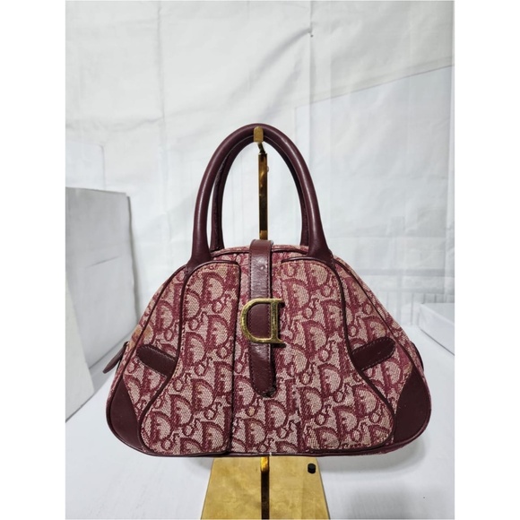Authentic Christian Dior Diorissimo Double Saddle Bowler Bag Wine - Picture 1 of 15